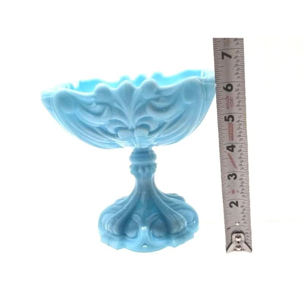 Vintage Portieux Vallerysthal Aqua Blue Opaline Milk Glass Compote France